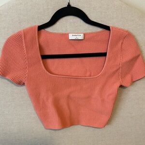 Aritzia- Babaton Sculpt Knit Squareneck Cropped Top- Size S- Color- Coral